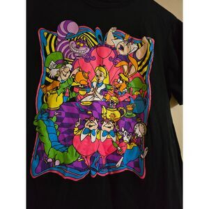 Disney Alice in Wonderland Black Neon T-Shirt Women's SZ M Short Sleeves Cotton
